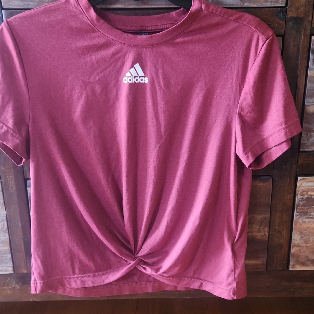 adidas Girls Rose Pink Short Sleeve Twist Front Tee